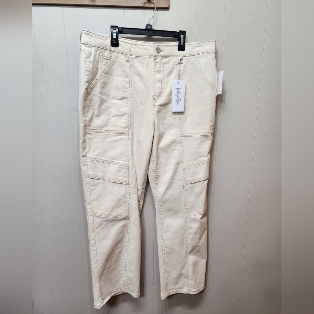 NWT Indigo Rein Pants Jeams Size 17 Cream Straight Leg High Rise Crop C388